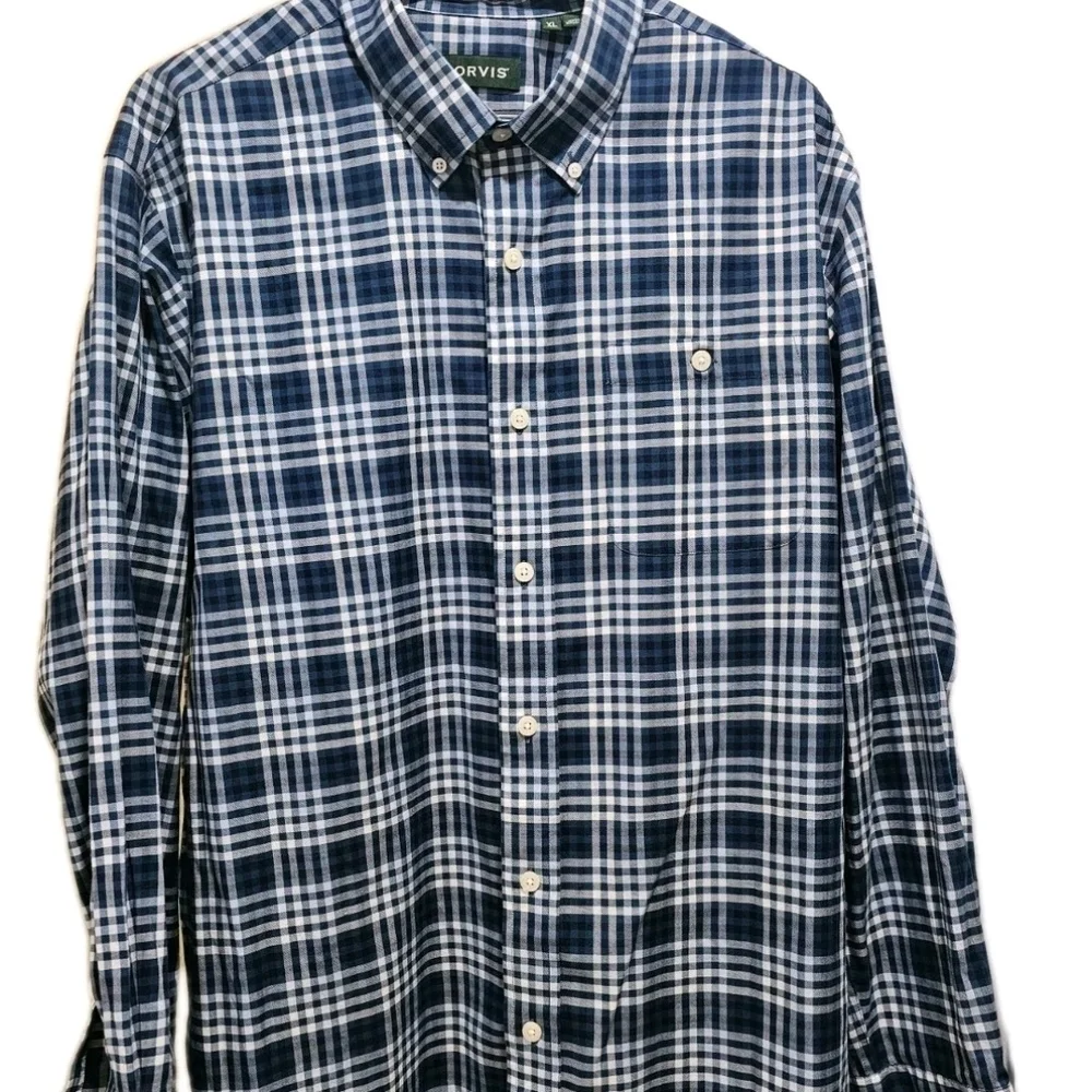 Orvis Navy and White Plaid Button-Down Shirt XL - Classic Men's Casual - Picture 1 of 4